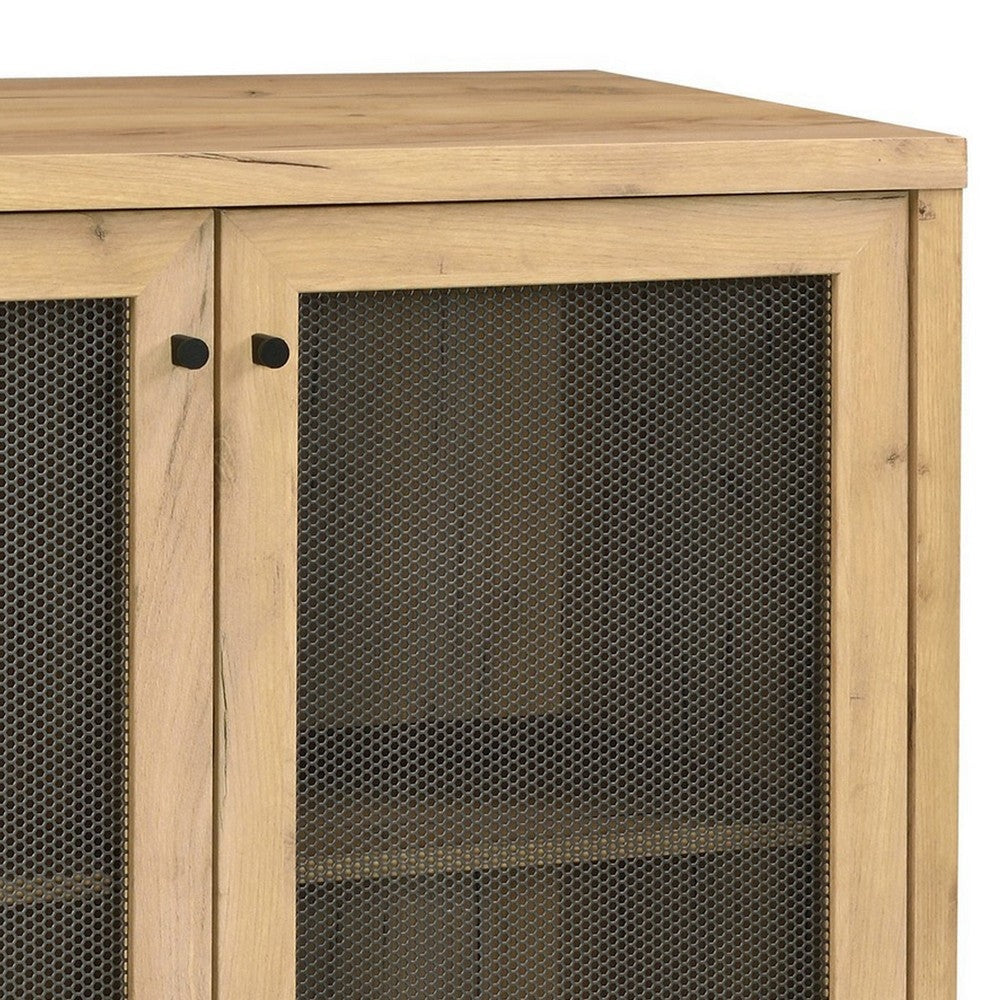 39 Inch Accent Console Cabinet 4 Compartments Modern Farmhouse Oak By Casagear Home BM280594