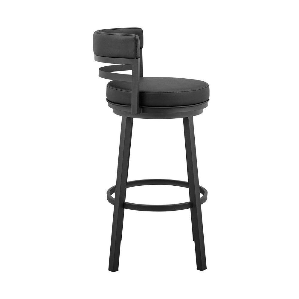 Maxi 26 Inch Modern Counter Stool Footrest Swivel Faux Leather Black By Casagear Home BM281938