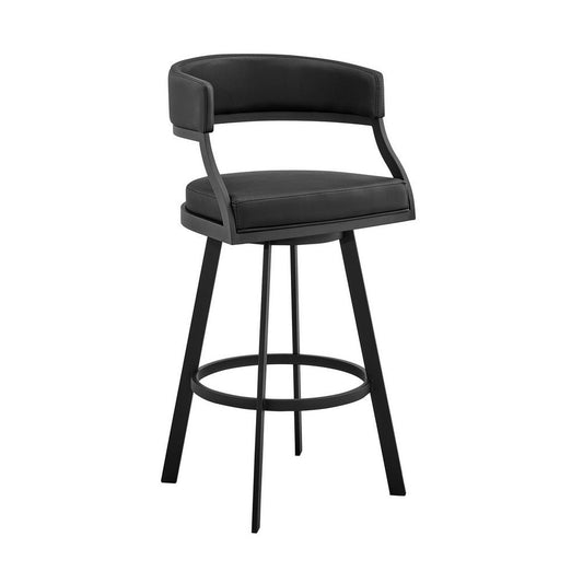 Beth 26 Inch Counter Stool, Curved Back, Swivel Chair, Faux Leather, Black By Casagear Home