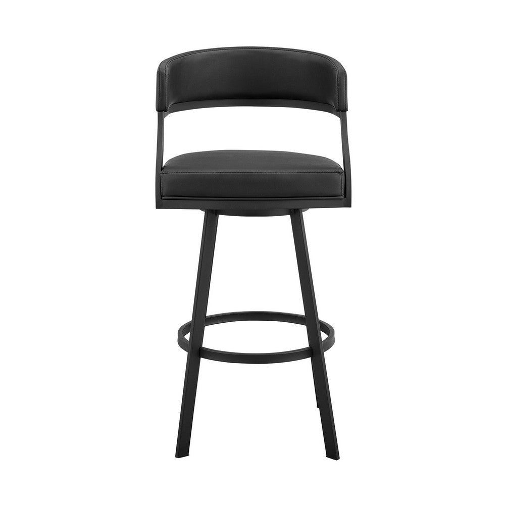 Beth 26 Inch Counter Stool Curved Back Swivel Chair Faux Leather Black By Casagear Home BM281940