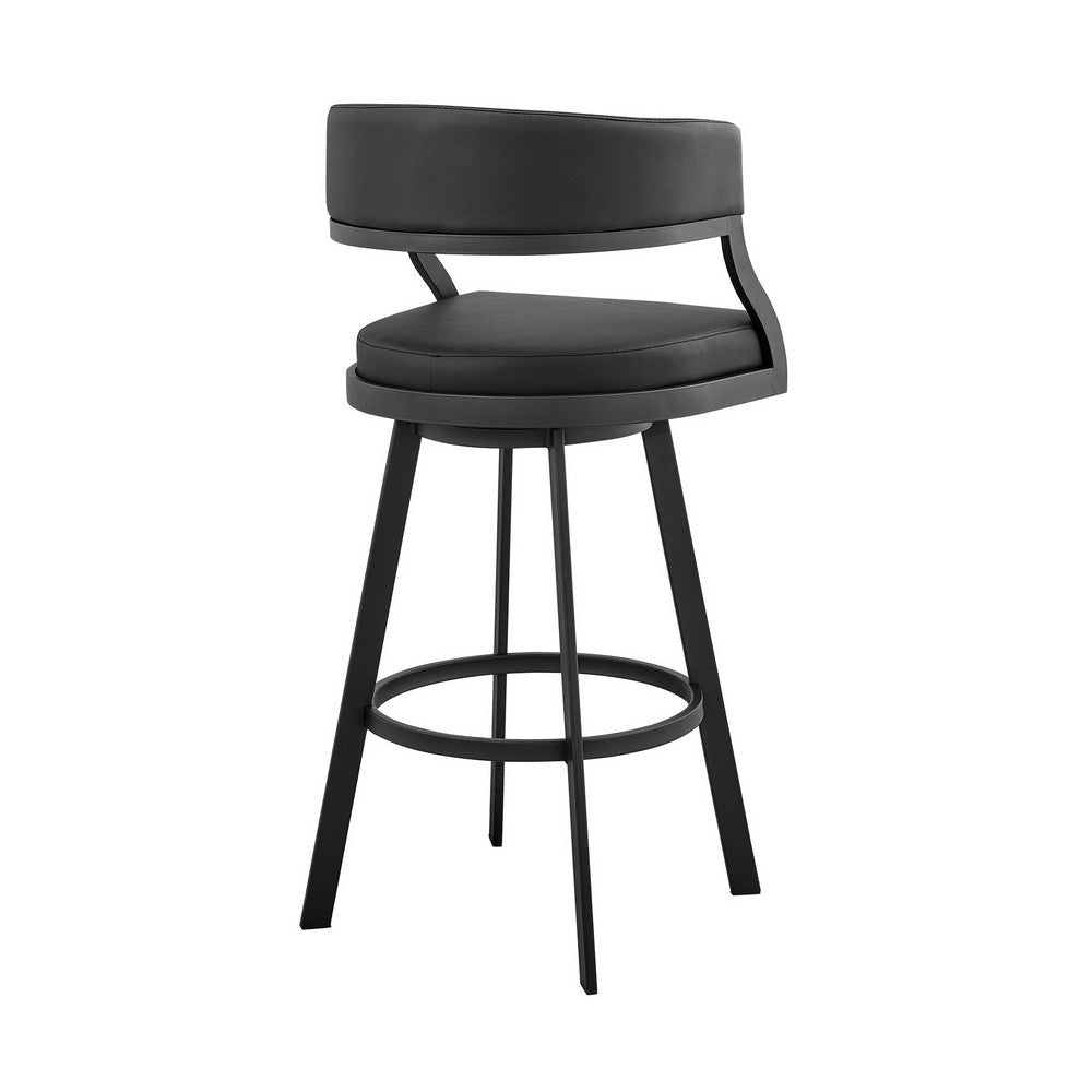 Beth 26 Inch Counter Stool Curved Back Swivel Chair Faux Leather Black By Casagear Home BM281940