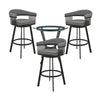 Mia 4 Piece Counter Height Dining Set, Glass Top, Gray Vegan Leather, Black By Casagear Home