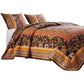 Dill 2 Piece Twin Quilt Set, Bohemian, Jacobean Floral Print, Brown, Orange By Casagear Home