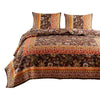 Dill 3 Piece Full Quilt Set Bohemian Jacobean Floral Print Brown Orange By Casagear Home BM281996