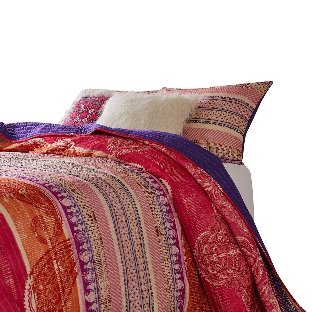 Dora 3 Piece Bohemian Full Quilt Set Medallion Paisley Pink Blue By Casagear Home BM282002