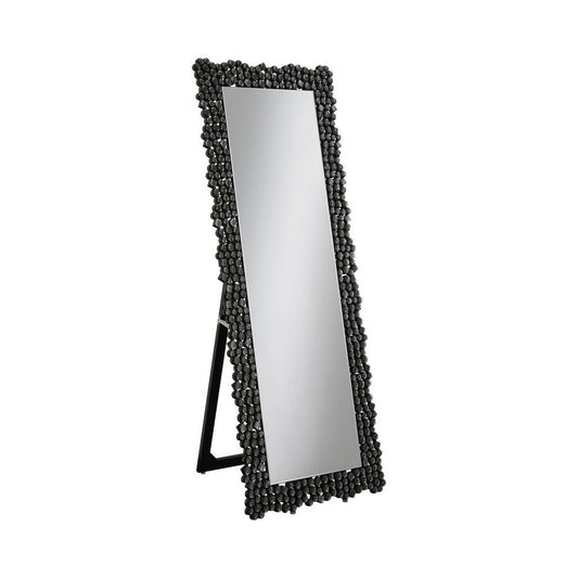 63 Inch Classic Portrait Floor Mirror, Rhinestone Inlay, Cheval, Black By Casagear Home