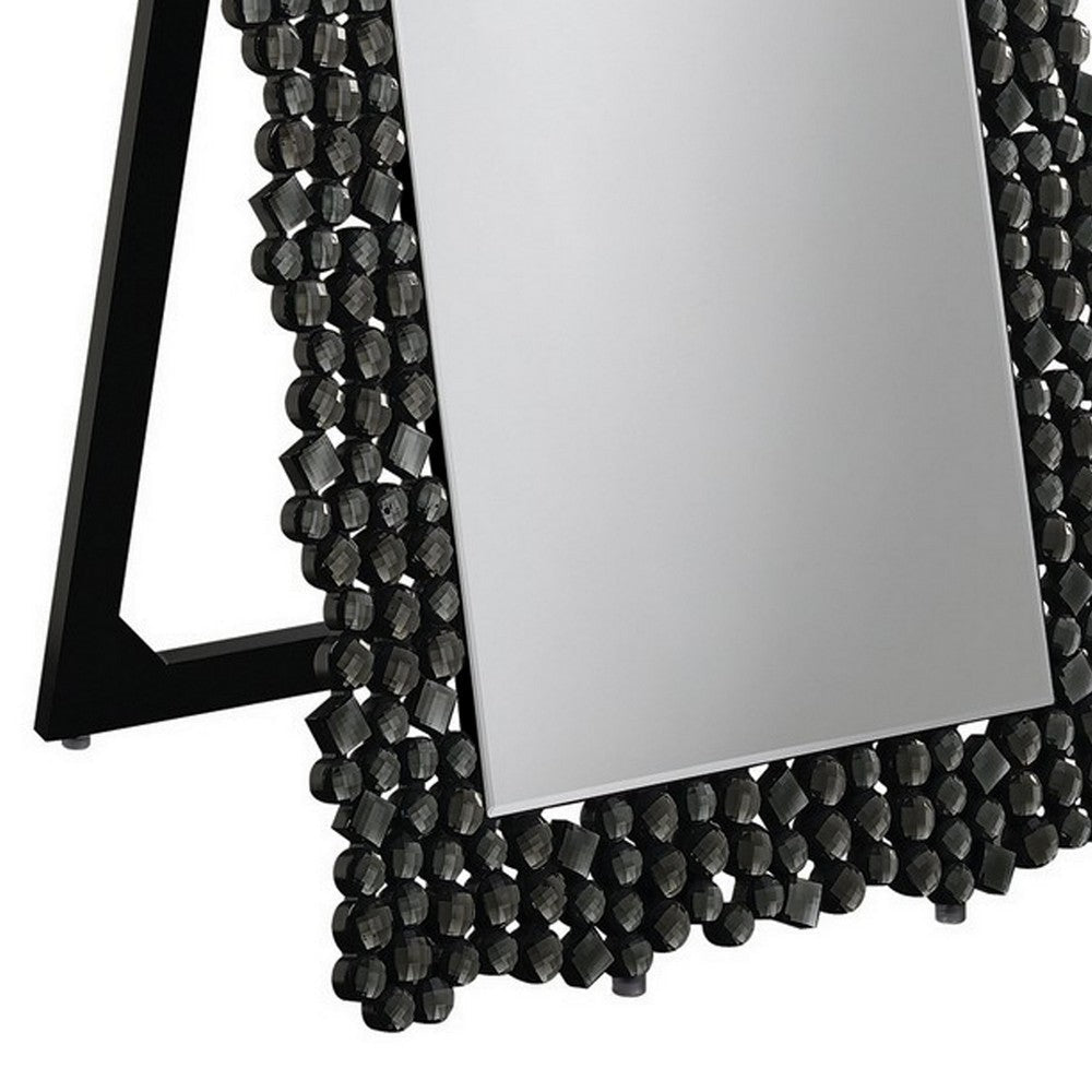 63 Inch Classic Portrait Floor Mirror Rhinestone Inlay Cheval Black By Casagear Home BM282016