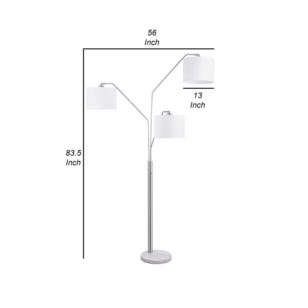 84 Inch Modern Floor Lamp Three Drum Shades Marble Base White Silver By Casagear Home BM282024