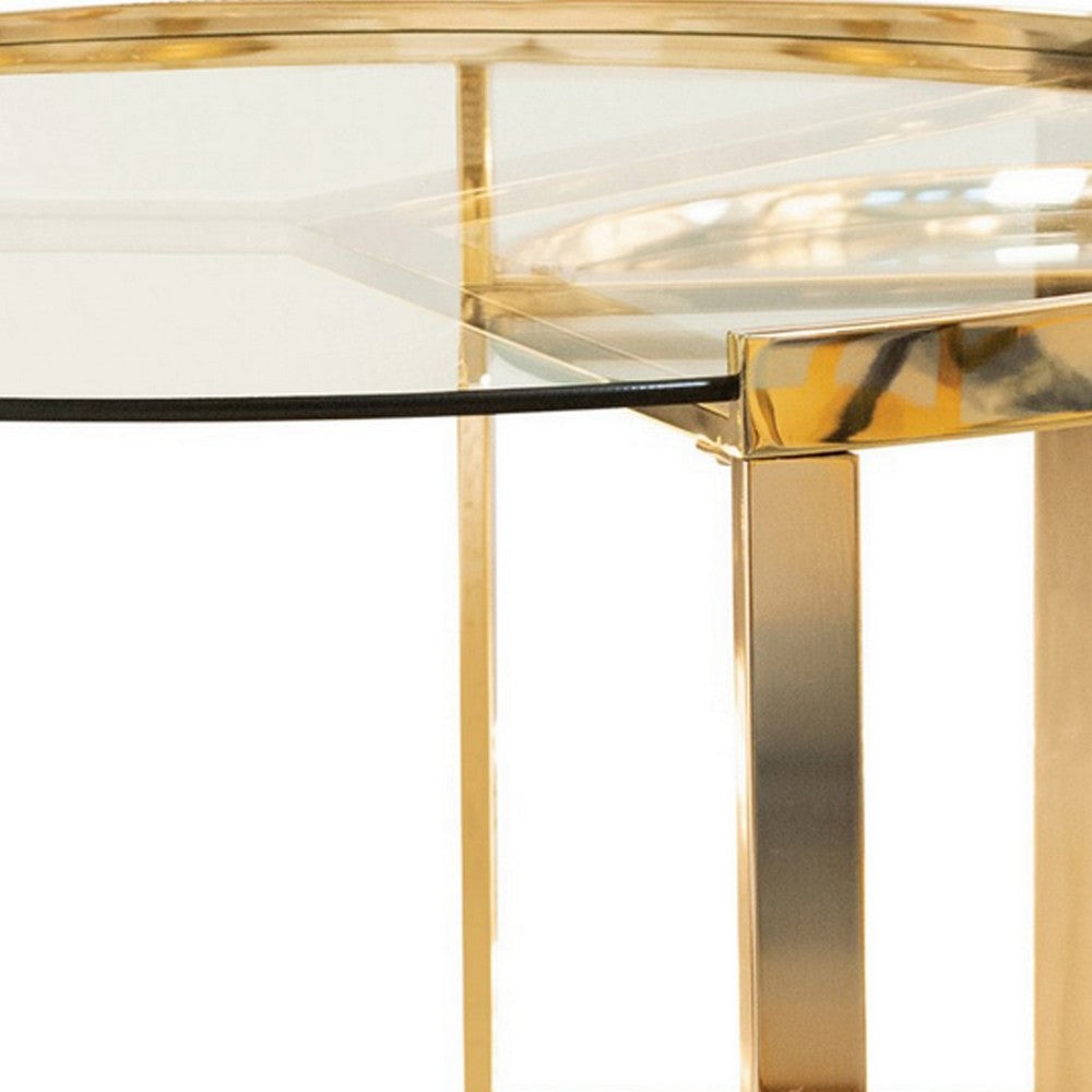 23 Inch Round Nesting Accent Tables Glass Top Metal Base Set of 2 Gold By Casagear Home BM282032