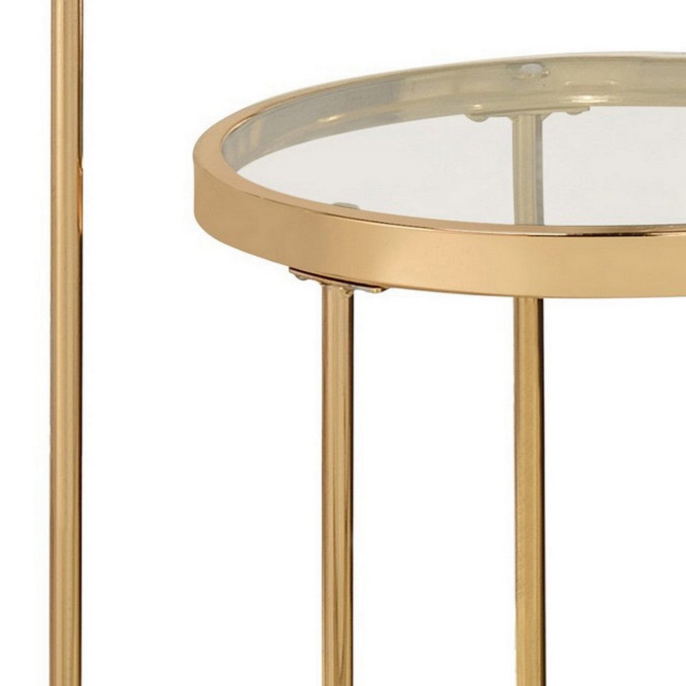 23 Inch Round Nesting Tables Glass Metal Base Set of 2 Gold Clear By Casagear Home BM282033