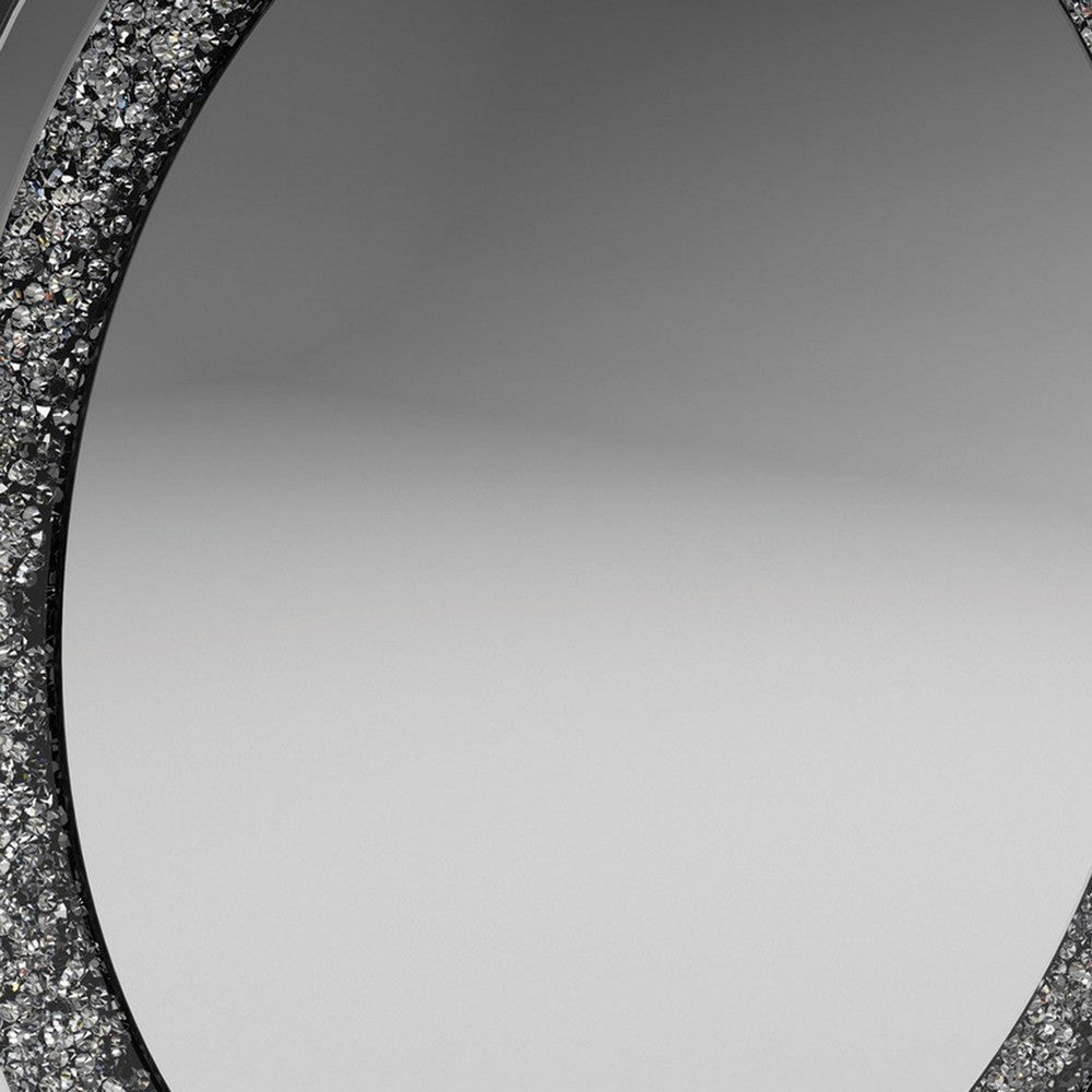 Theo 32 Inch Modern Vanity Wall Mirror Round Crystal Frame Glass Silver By Casagear Home BM282037