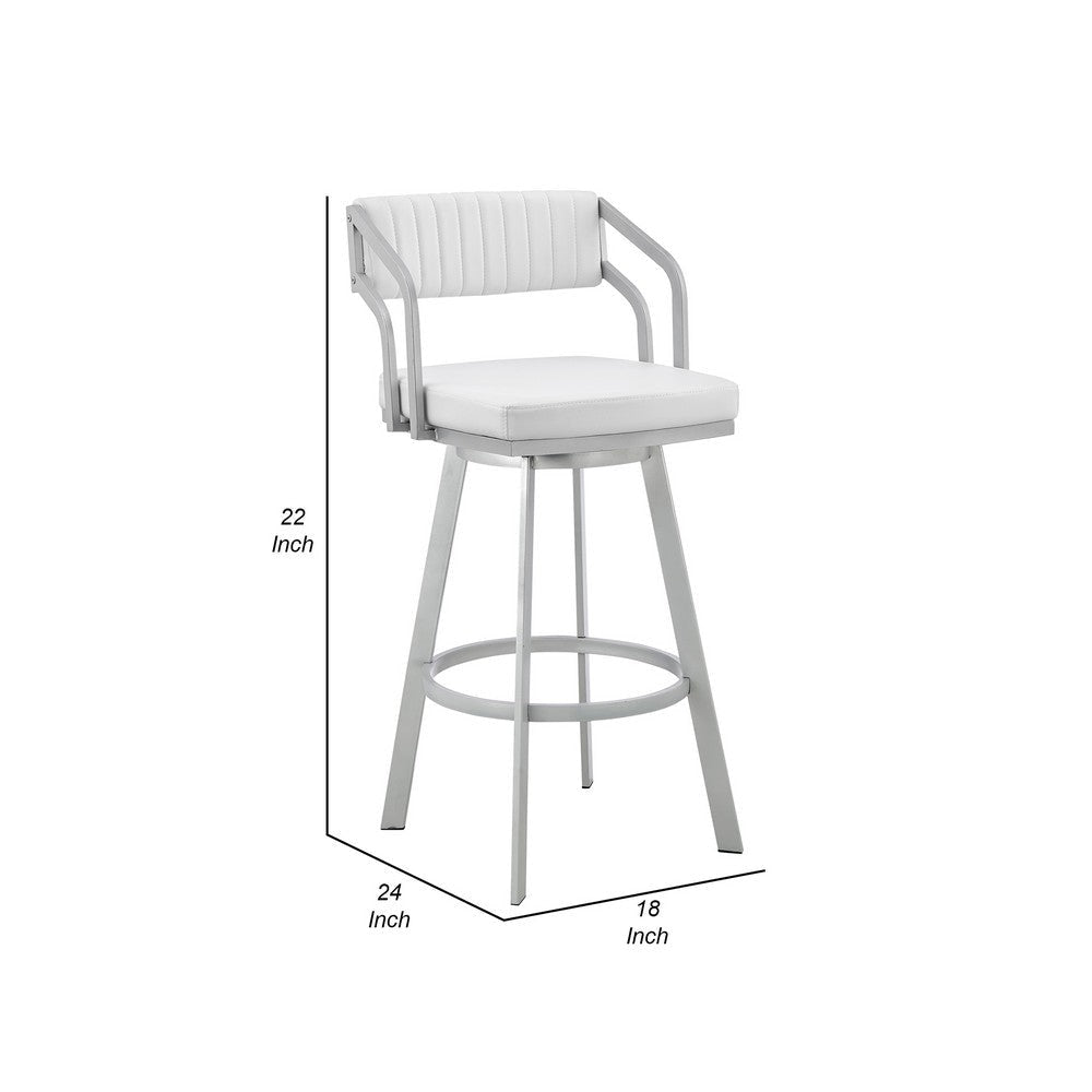 Lyla 26 Inch Counter Height Stool Swivel Faux Leather White Silver By Casagear Home BM282052