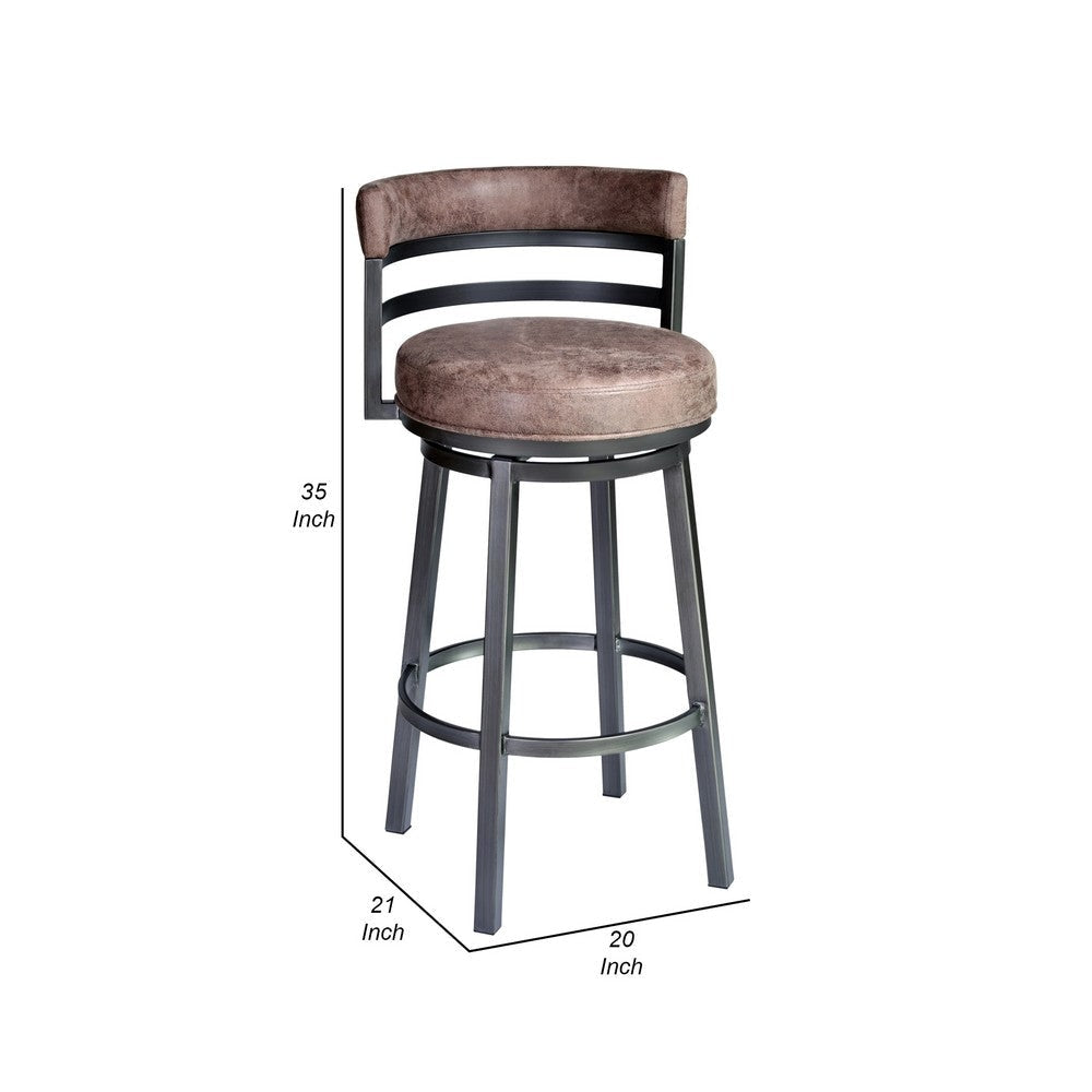 Eva 26 Inch Swivel Counter Stool Vegan Leather Curved Back Washed Brown By Casagear Home BM282062