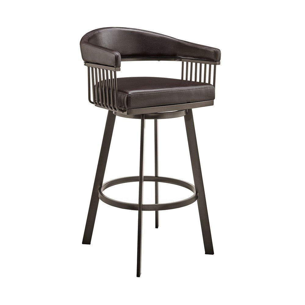 Oliver 26 Inch Modern Counter Stool, Vegan Faux Leather, Swivel, Dark Brown By Casagear Home