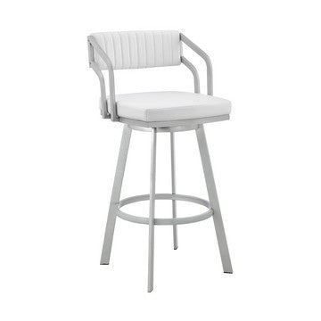 Blake 26 Inch Swivel Counter Stool Open Back Silver White Faux Leather By Casagear Home BM282093