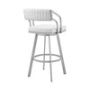 Blake 26 Inch Swivel Counter Stool Open Back Silver White Faux Leather By Casagear Home BM282093