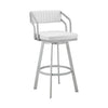 Blake 26 Inch Swivel Counter Stool Open Back Silver White Faux Leather By Casagear Home BM282093