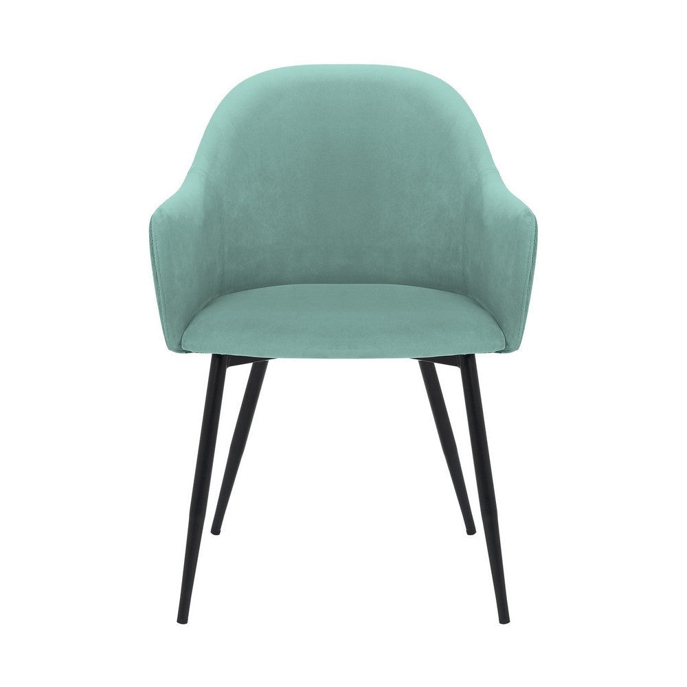 23 Inch Modern Dining Chair Curved Back Polyester Metal Legs Teal Blue By Casagear Home BM282120