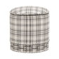 Elly 20 Inch Plaid Fabric Ottoman, Round, Nailhead Accents, Gray, White By Casagear Home