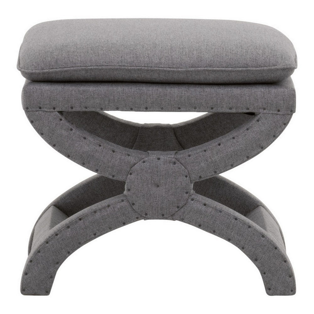 23 Inch Fabric Upholstered Ottoman Plush Cushioned Curved X Frame Gray By Casagear Home BM282132