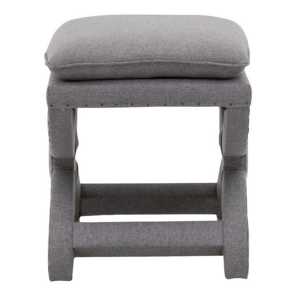 23 Inch Fabric Upholstered Ottoman Plush Cushioned Curved X Frame Gray By Casagear Home BM282132