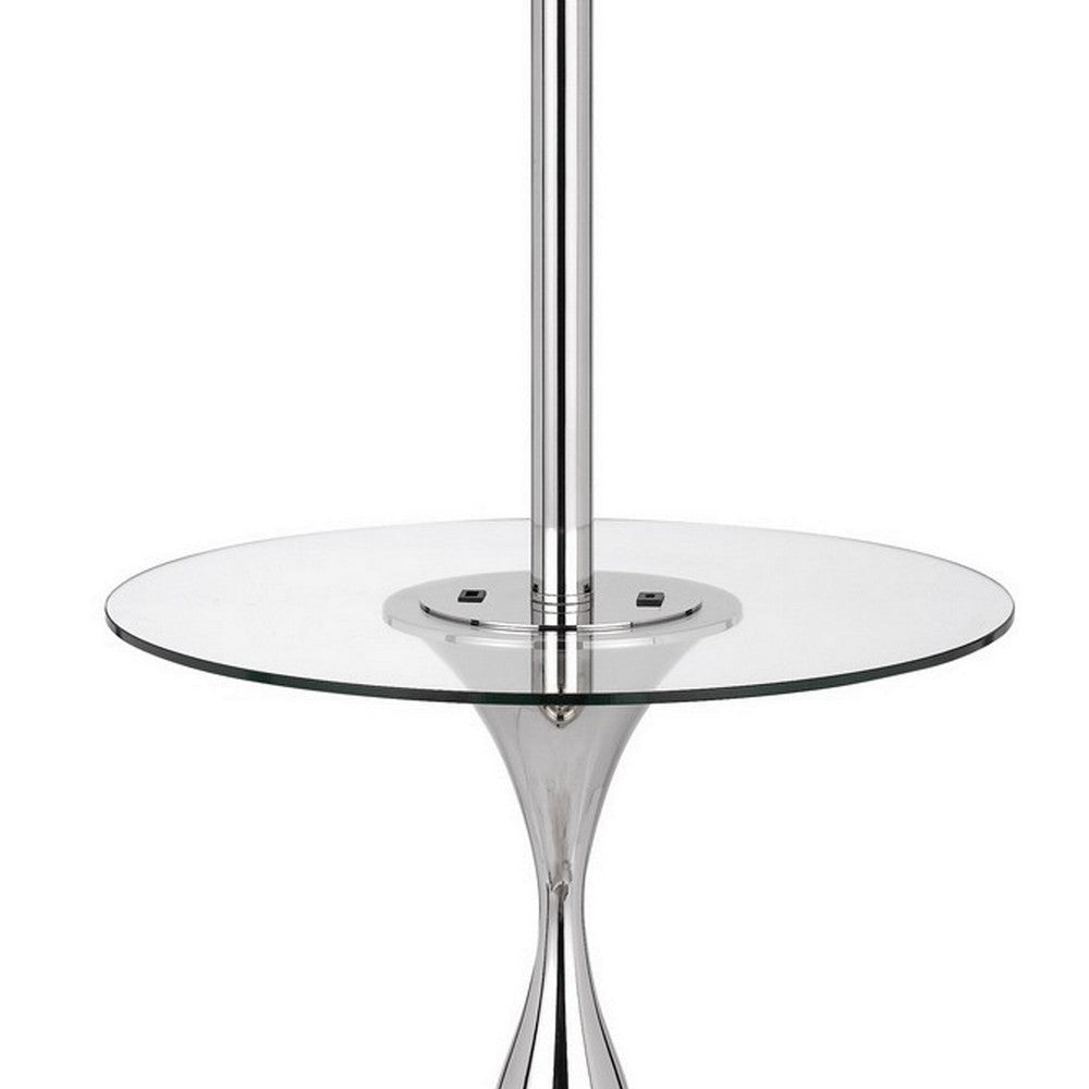 Ava 61 Inch Modern Floor Lamp Glass Tray Table 1 USB Port Glossy Chrome By Casagear Home BM282145