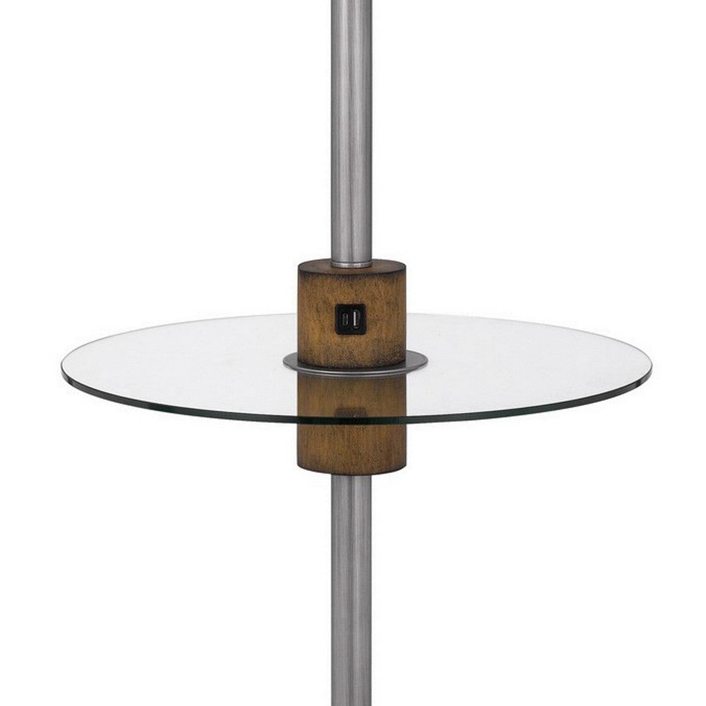 61 Inch Modern Floor Lamp Glass Tray Table 1 USB Port Antique Silver By Casagear Home BM282147