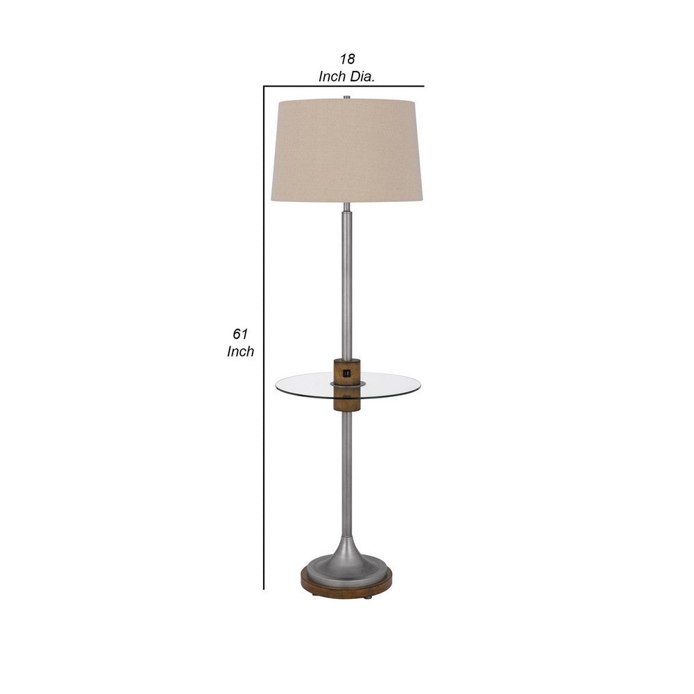 61 Inch Modern Floor Lamp Glass Tray Table 1 USB Port Antique Silver By Casagear Home BM282147