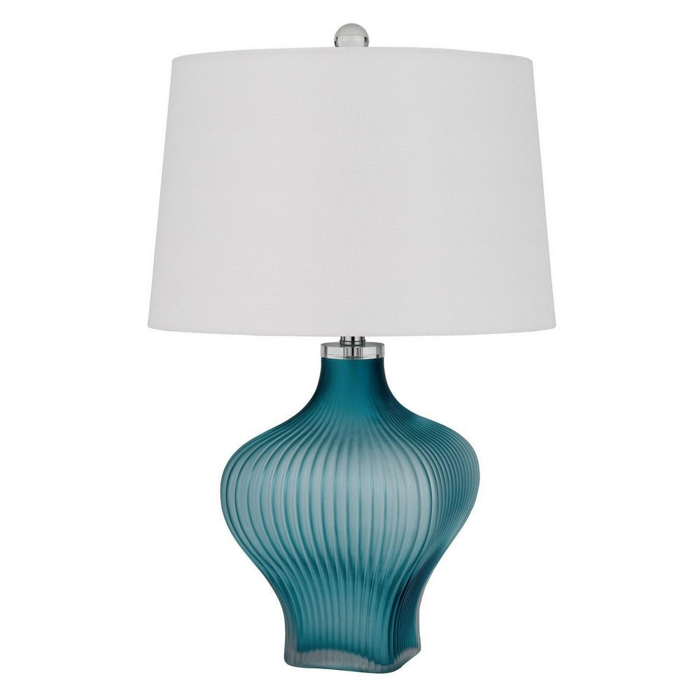 26 Inch Modern Accent Table Lamp, Unique Tapered Glass Base, Aqua Blue By Casagear Home