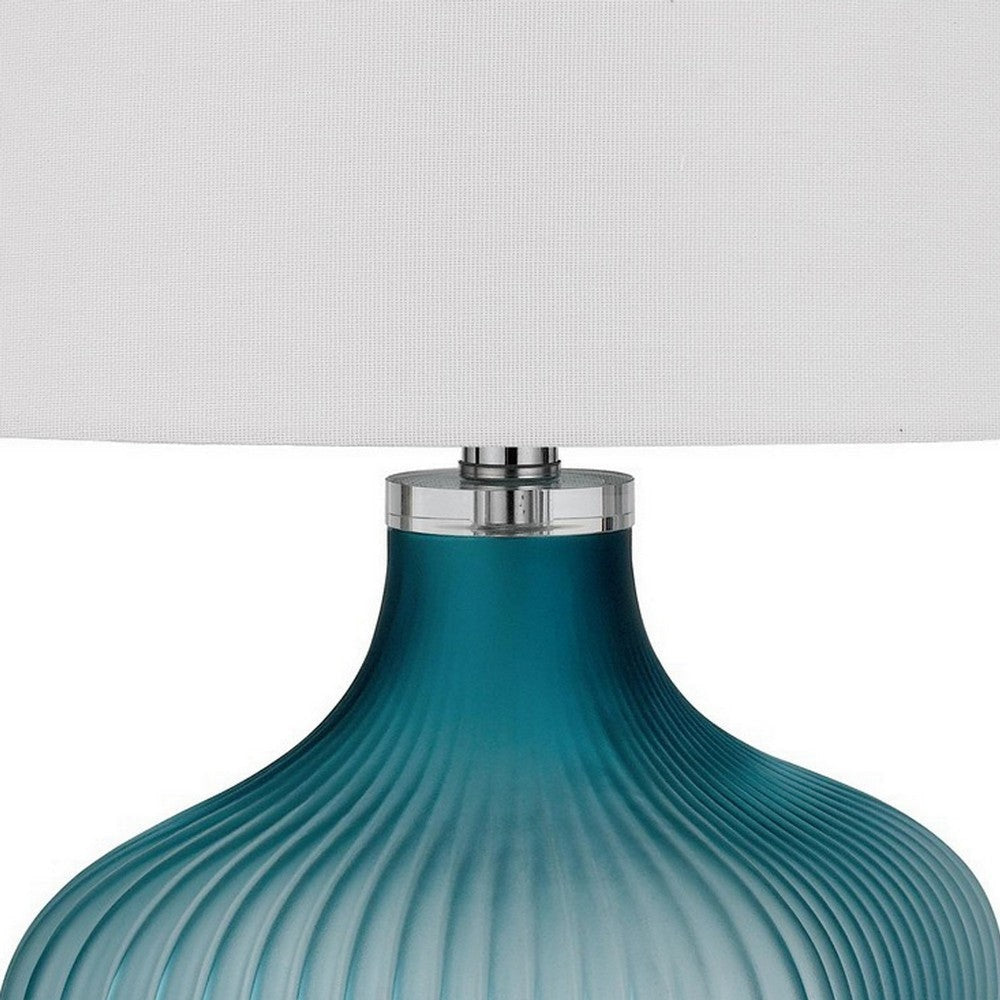 26 Inch Modern Accent Table Lamp Unique Tapered Glass Base Aqua Blue By Casagear Home BM282150