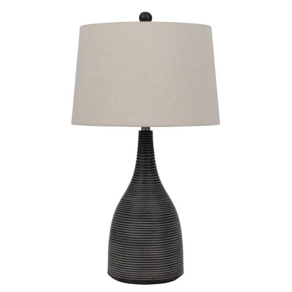 29 Inch Classic Table Lamp, Textured Lined Body, Ceramic, Charcoal Black By Casagear Home