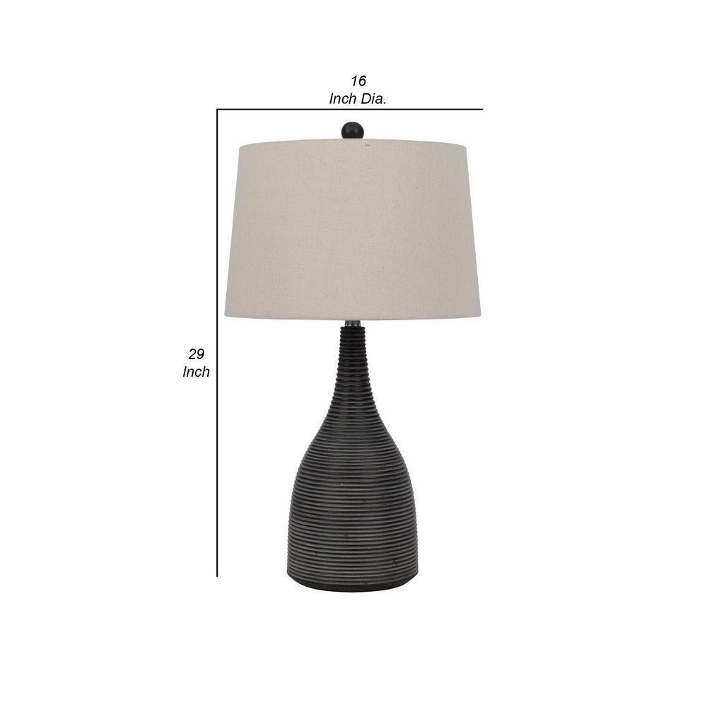 29 Inch Classic Table Lamp Textured Lined Body Ceramic Charcoal Black By Casagear Home BM282153