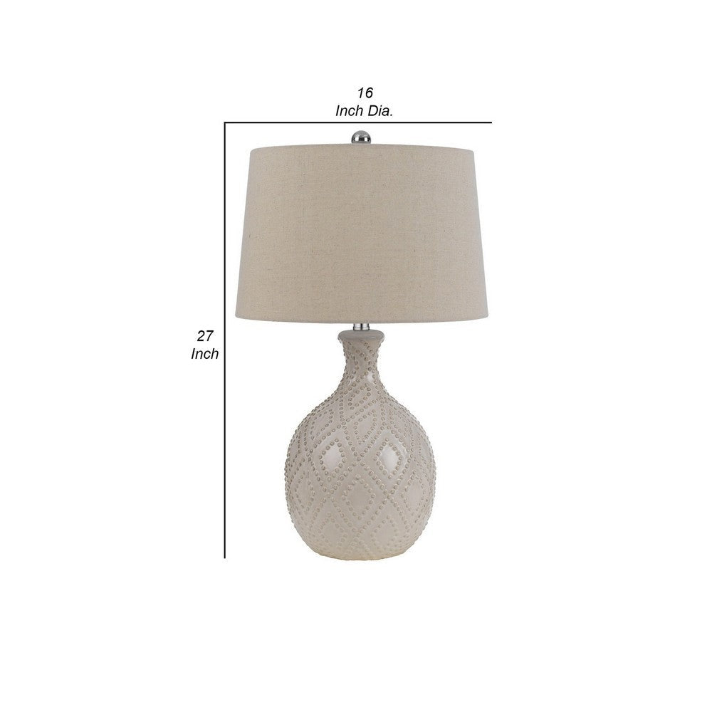 27 Inch Table Lamp Set of 2 Ceramic Base Hardback Fabric Shade Ivory By Casagear Home BM282154