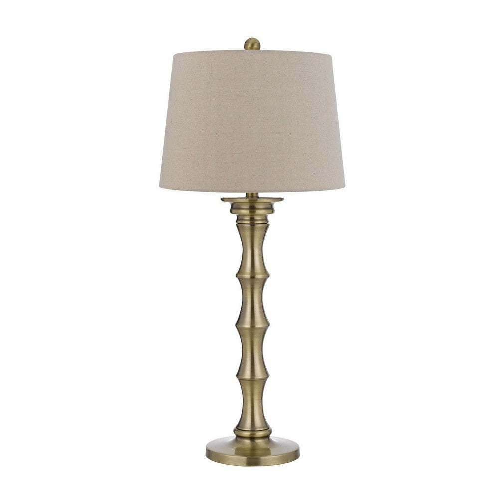 Noah 32 Inch Accent Table Lamp Set of 2 Turned Pedestal Antique Brass By Casagear Home BM282156