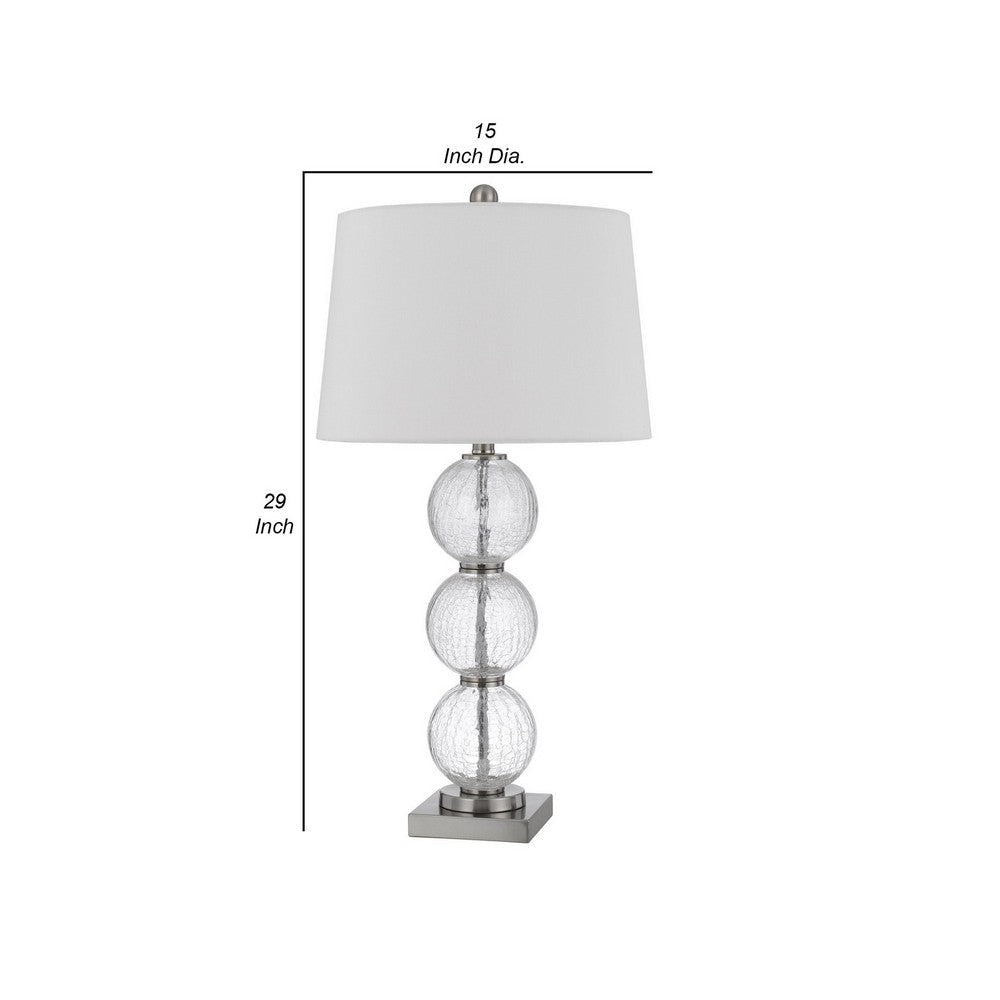 29 Inch Accent Table Lamp Set of 2 Stacked Crackle Glass balls Silver By Casagear Home BM282160