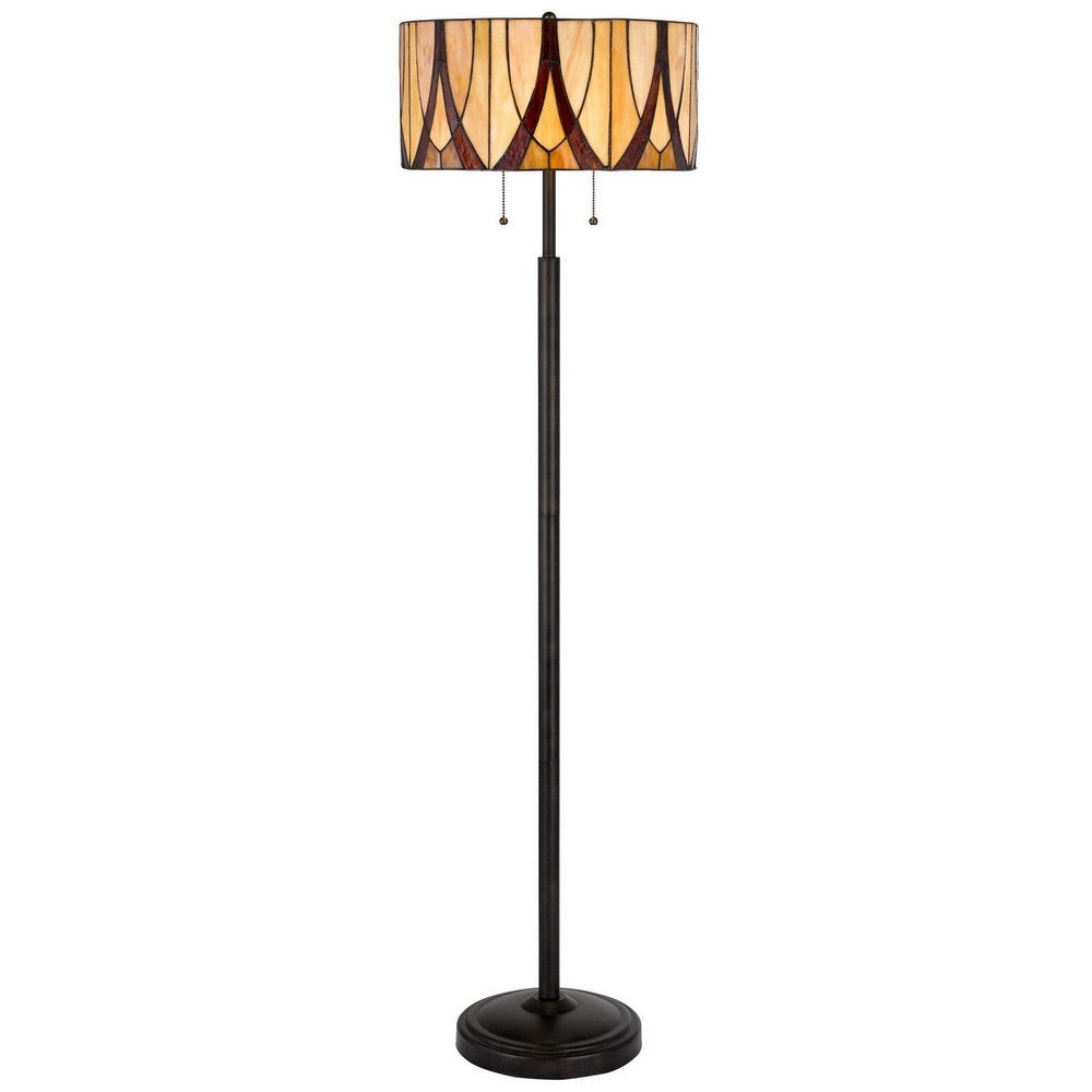 Eli 60 Inch Tiffany Style Floor Lamp, Glass Shade, Metal Base, Antique Bronze By Casagear Home