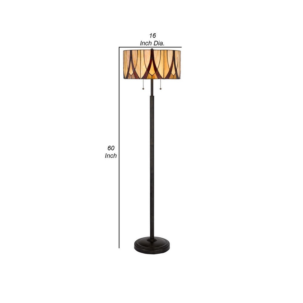 Eli 60 Inch Tiffany Style Floor Lamp Glass Shade Metal Base Antique Bronze By Casagear Home BM282166