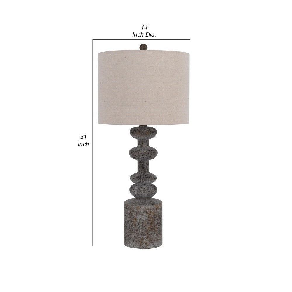 31 Inch Accent Table Lamp Resin Turned Base Set of 2 Beige Gray By Casagear Home BM282179