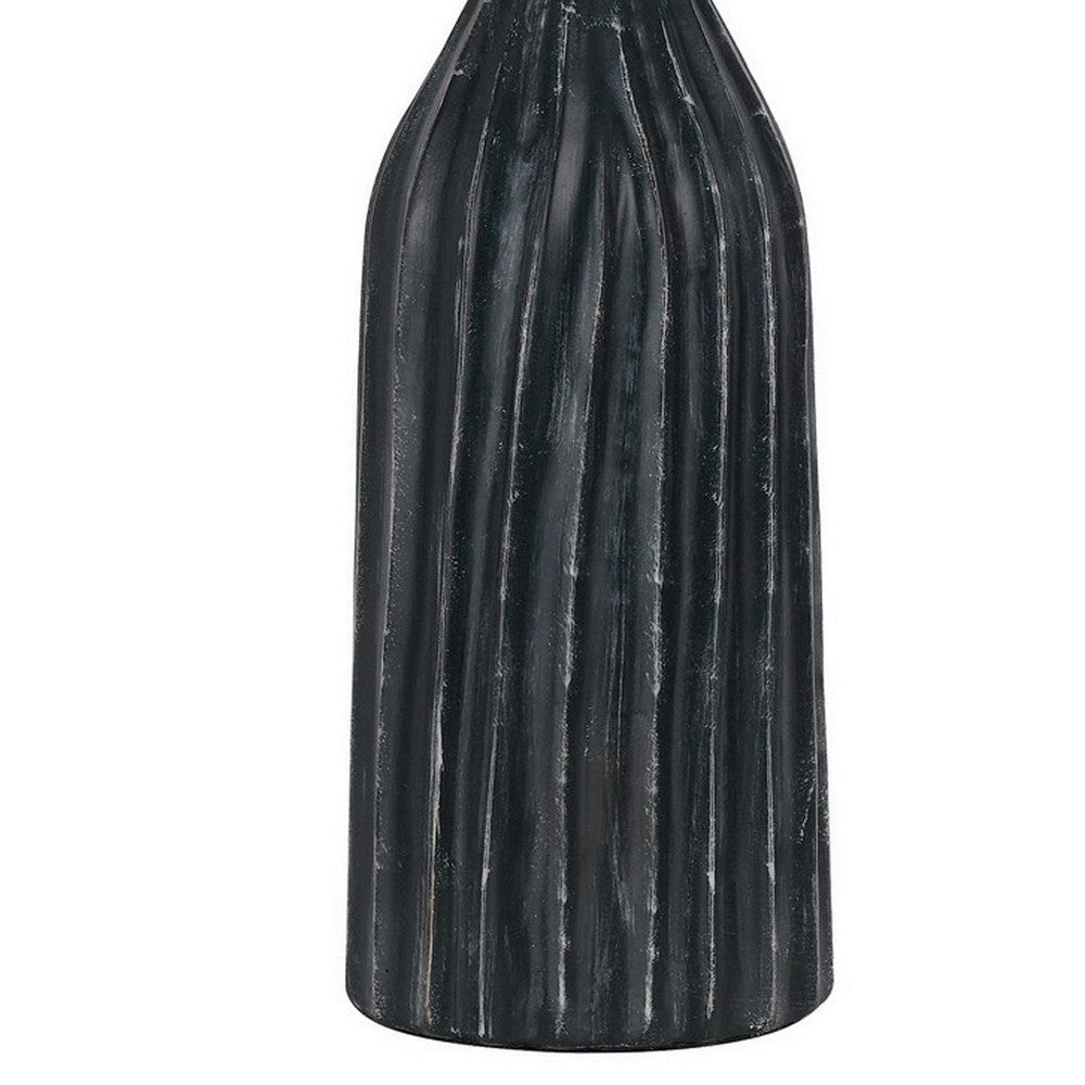 25 Inch Set of 2 Artisanal Ceramic Accent Table Lamp Fluted Grayed Black By Casagear Home BM282182