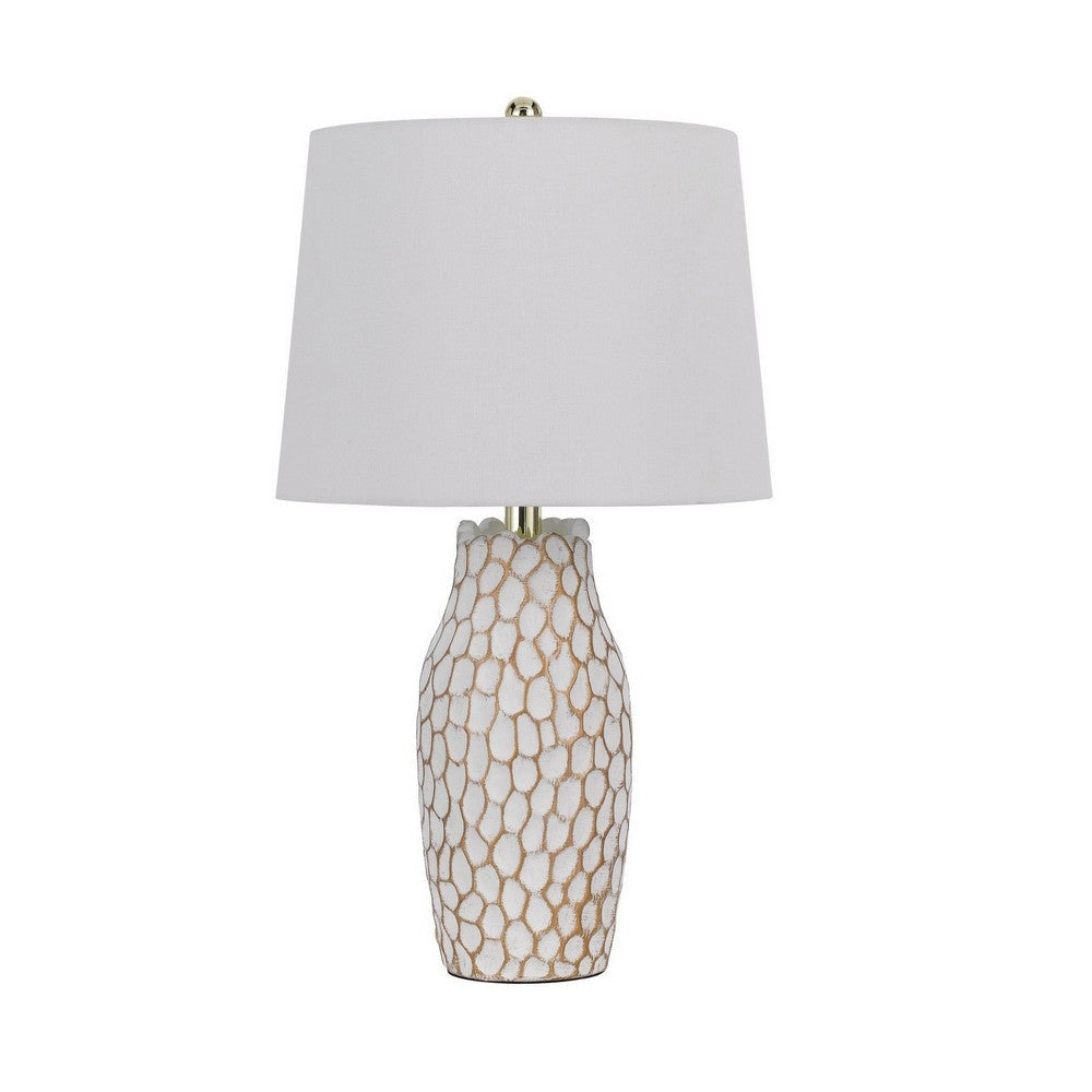 23 Inch Set of 2 Ceramic Accent Table Lamp Hammered Base White Gold By Casagear Home BM282183