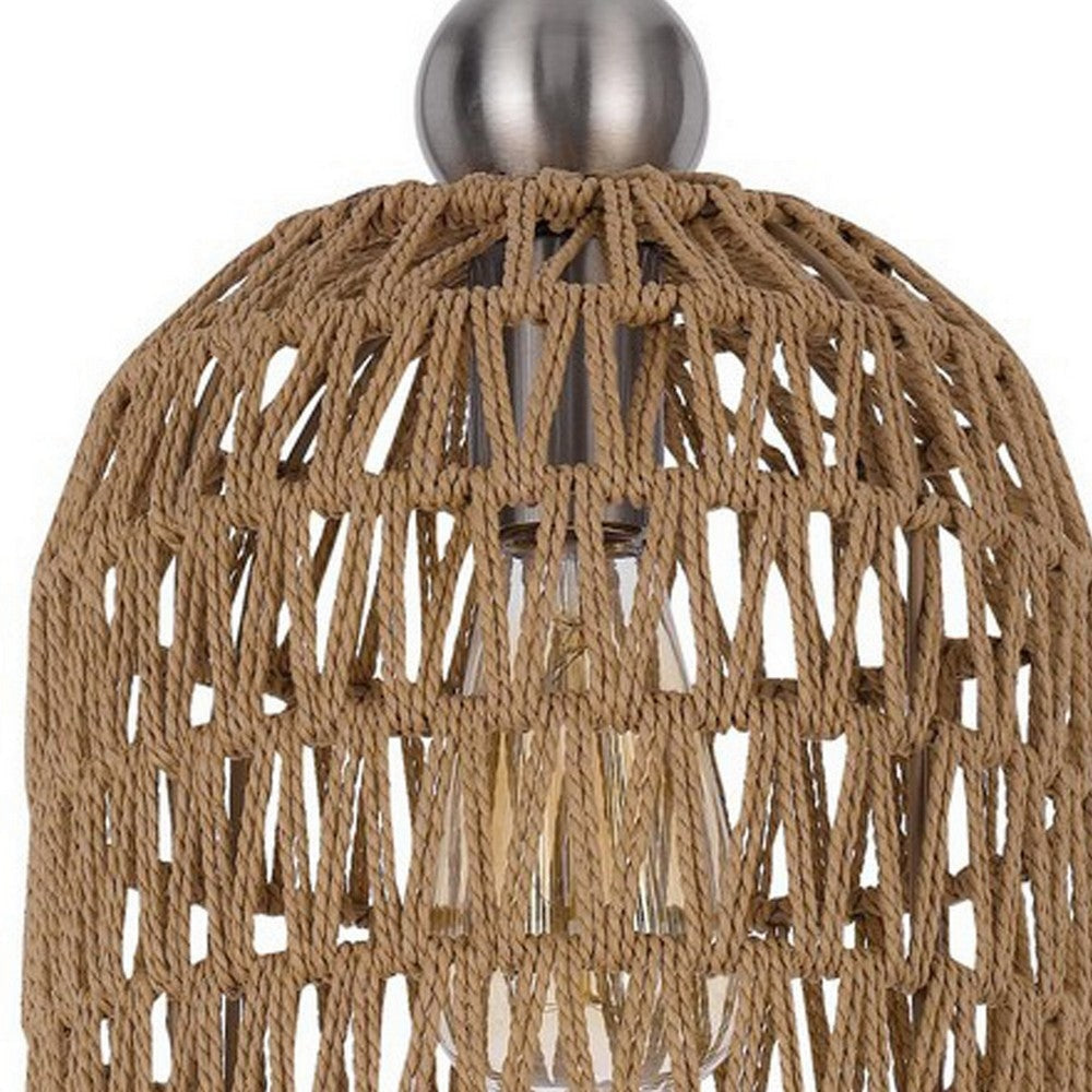 8 Inch Dia. Pendant Ceiling Light Fixture Rope Woven Shade Brown Chrome By Casagear Home BM282186