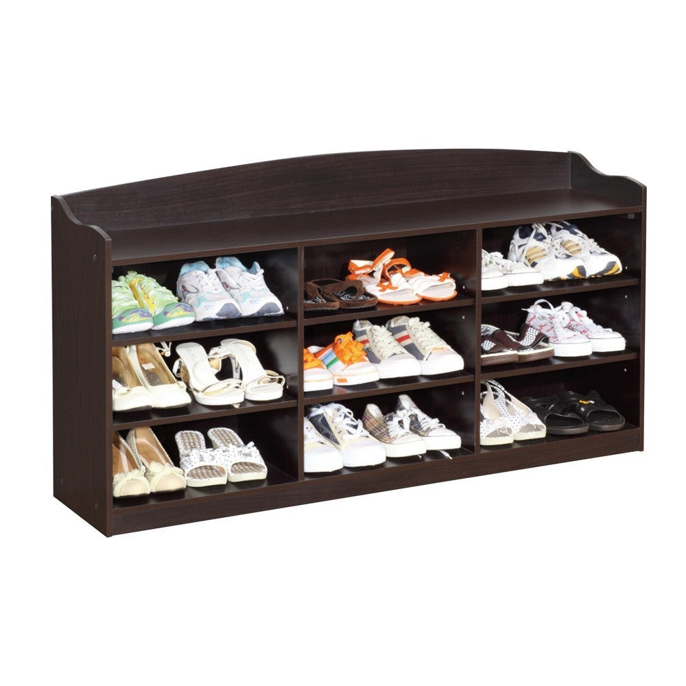 48 Inch Classic Wood Shoe Rack, 9 Cubbies, Elegant Wood Grains, Dark Brown By Casagear Home