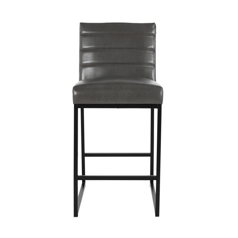 Vinn 26 Inch Modern Counter Stool Channel Tufted Vegan Faux Leather Gray By Casagear Home BM282985