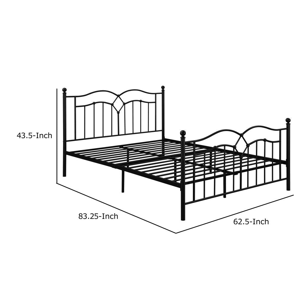 Modern Queen Size Bed Curved Accent Black Heavy Gauge Steel Metal Frame By Casagear Home BM283014