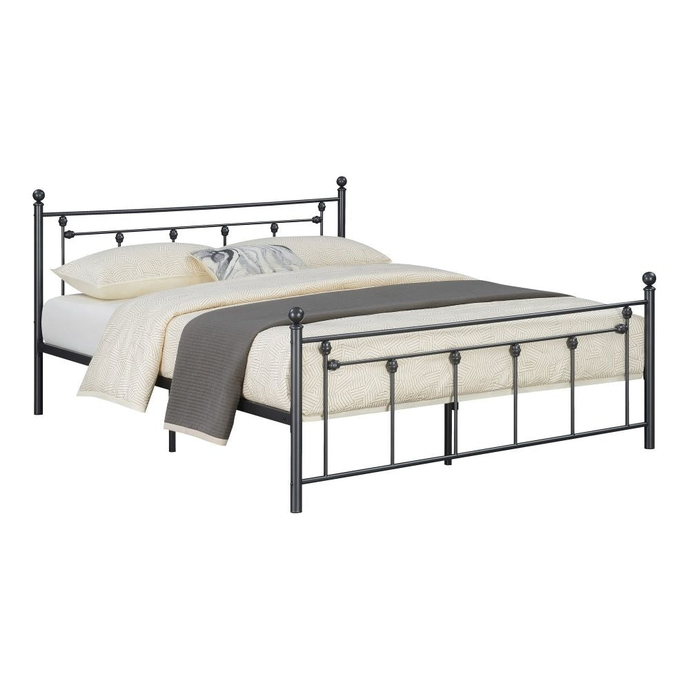 Olly Modern Queen Size Bed, Heavy Steel Metal Frame, Slatted, Matte Black By Casagear Home