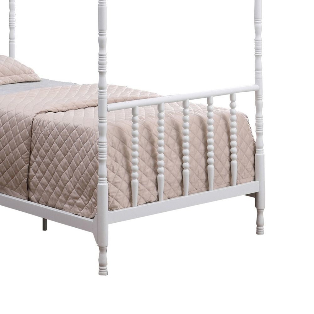 Modern Metal Twin Size Canopy Bed Spindled Turned Posts Classic White By Casagear Home BM283037