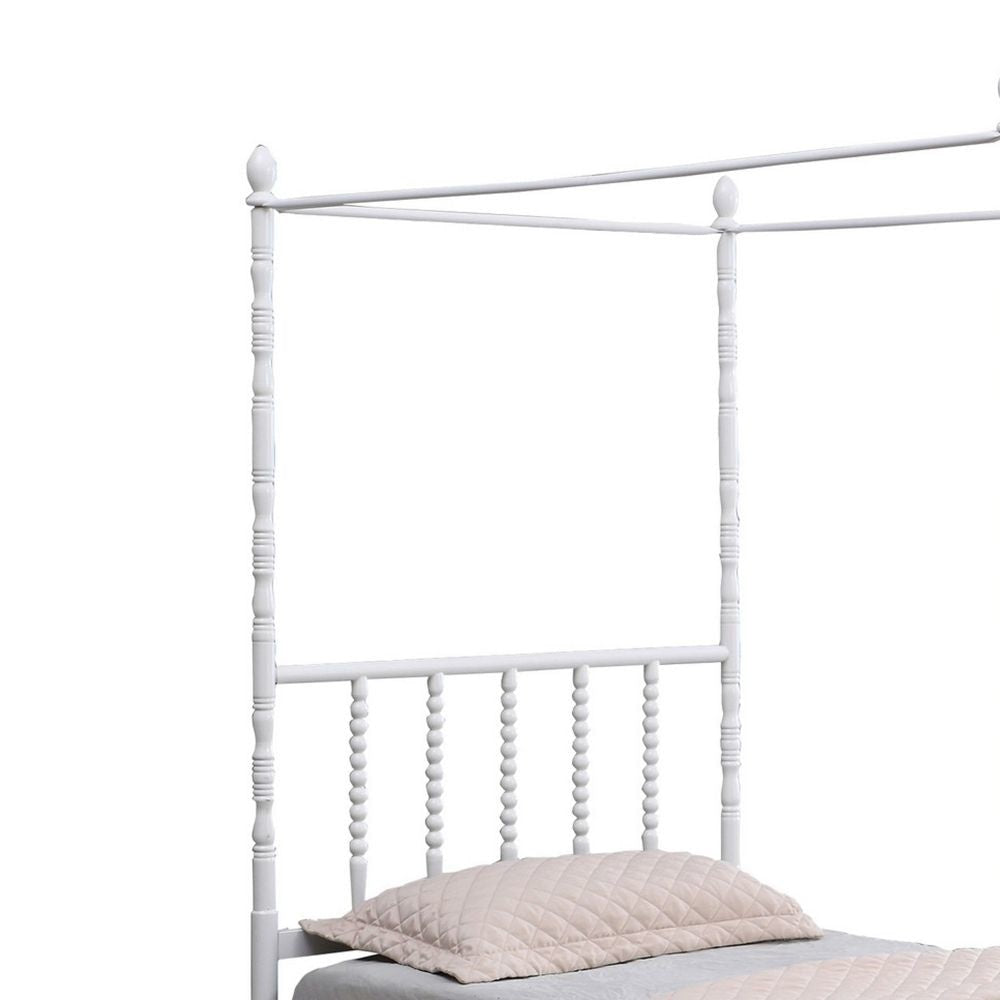 Modern Metal Twin Size Canopy Bed Spindled Turned Posts Classic White By Casagear Home BM283037