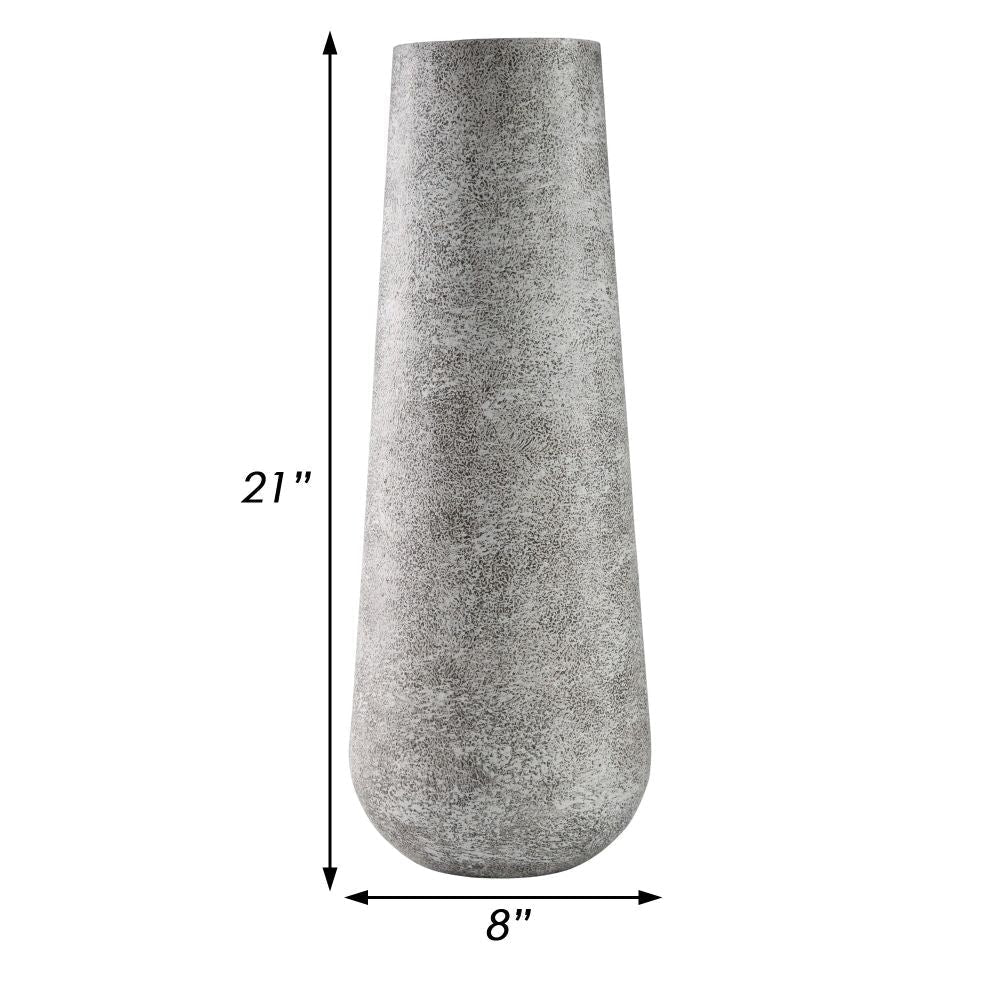 Fin 21 Inch Cylindrical Metal Vase Subtly Textured Antique Gray White By Casagear Home BM283068