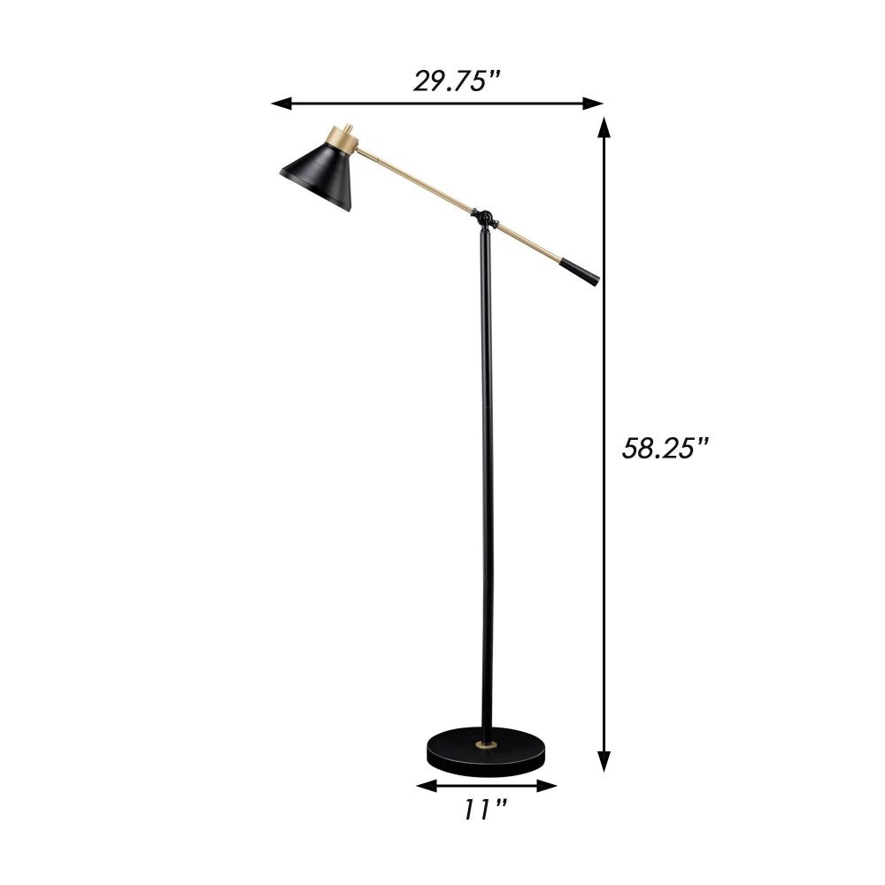 58 Inch Classic Metal Floor Lamp Adjustable Shade Height Gold Black By Casagear Home BM283118