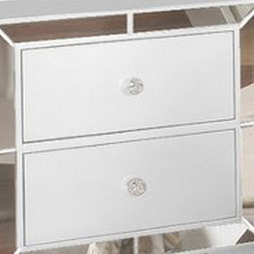 Eli 23 Inch Modern Wood Nightstand 2 Drawers Mirrored Edges Clean White By Casagear Home BM283145